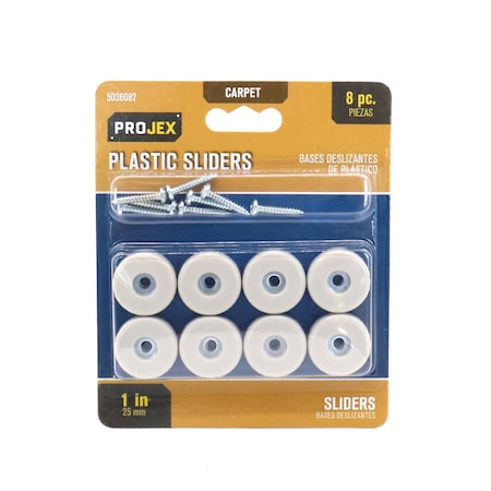 White 1 In. Screw-On Plastic Heavy Duty Glide 8 Pk, 8PK